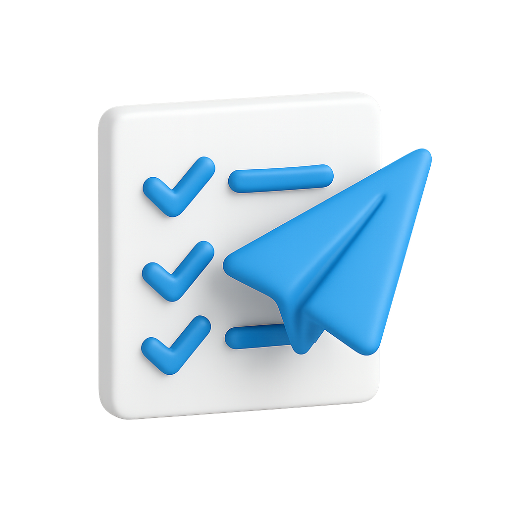 3D list with paper plane icon